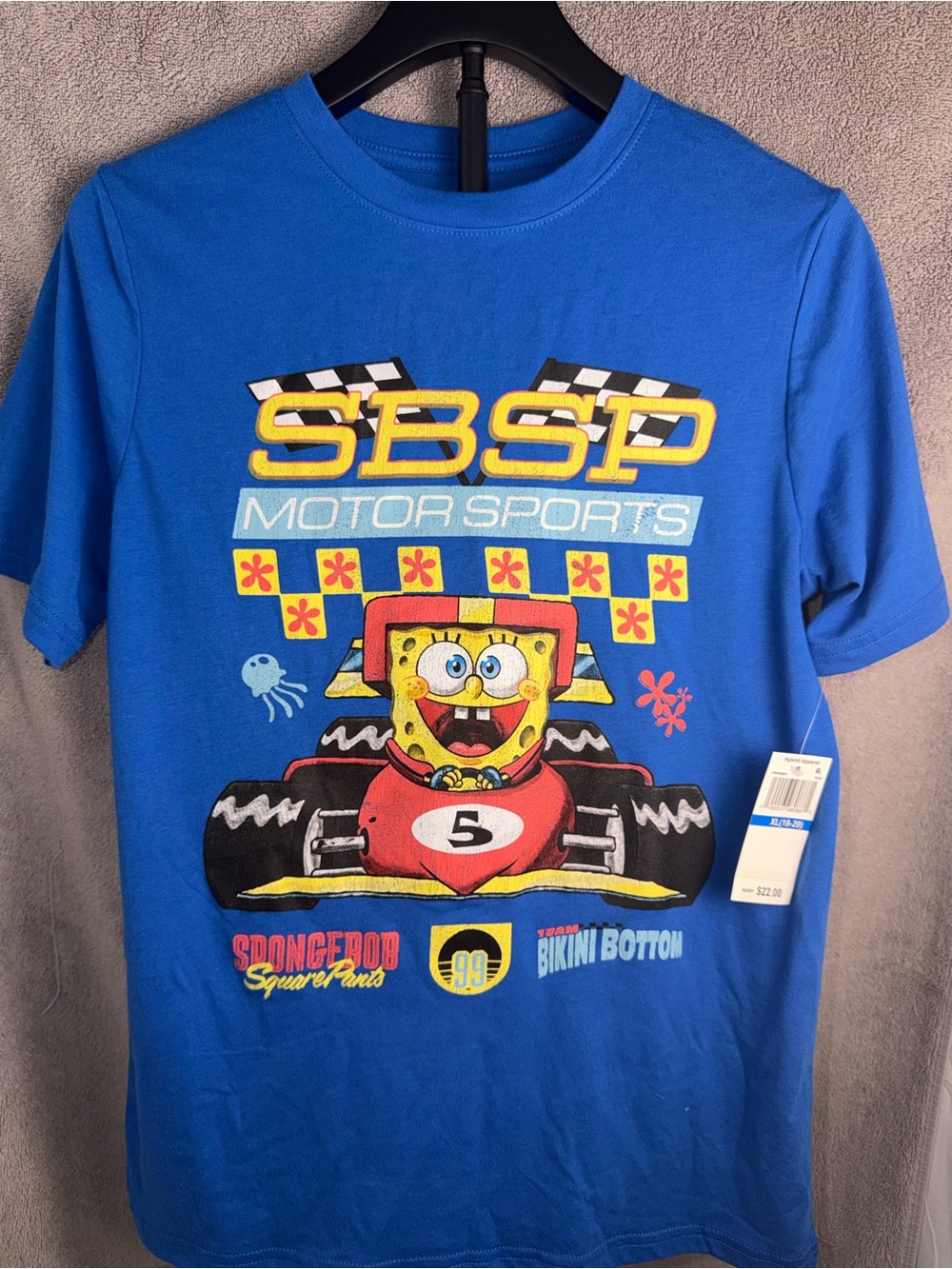 SpongeBob Squarepants Blue Kids Racing Graphic Tee xl